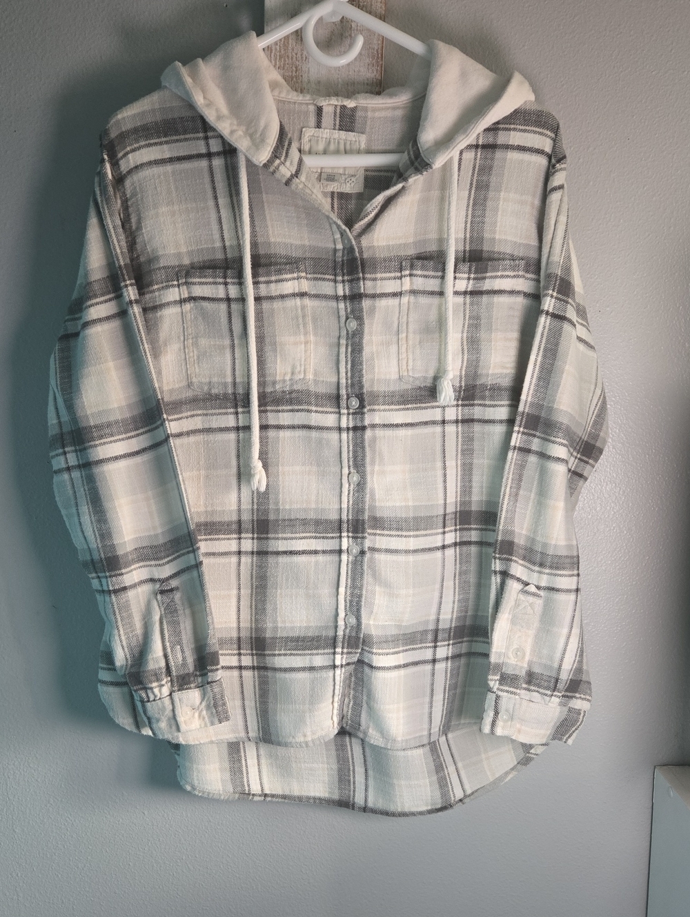 Women's Amercian Eagle Hooded Flannel - White & Gray